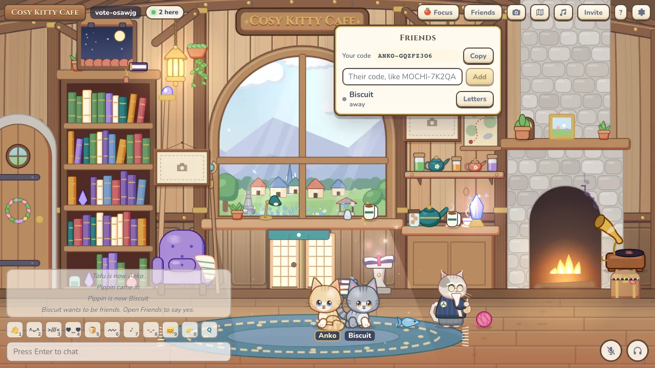 The friends list showing friends online and the rooms they’re in