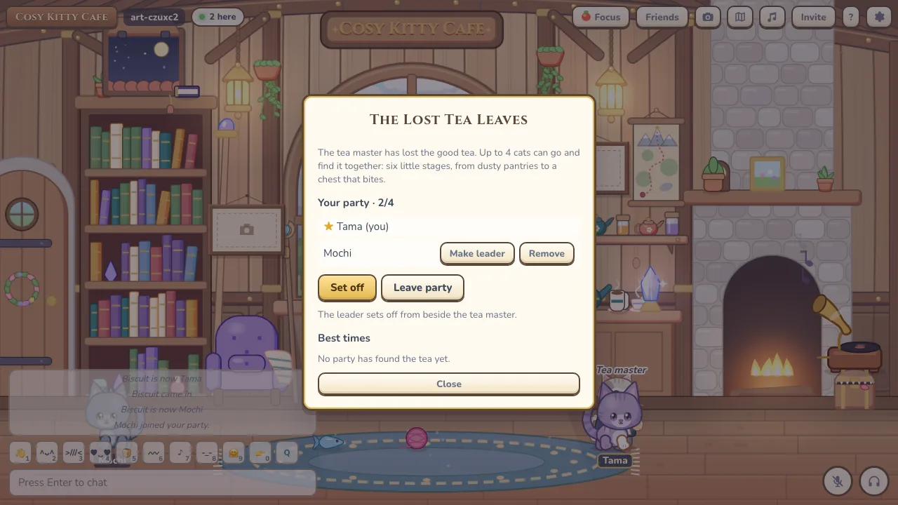 The party panel for The Lost Tea Leaves