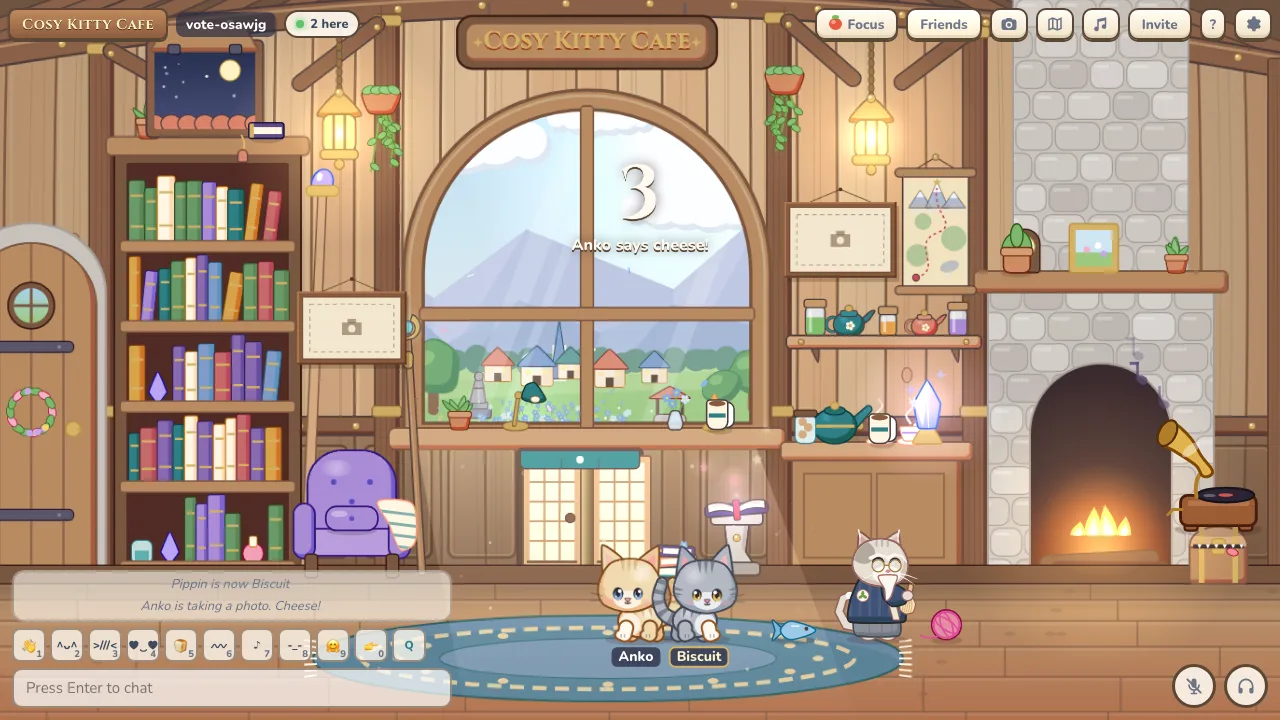 The Say cheese countdown over a group of cats