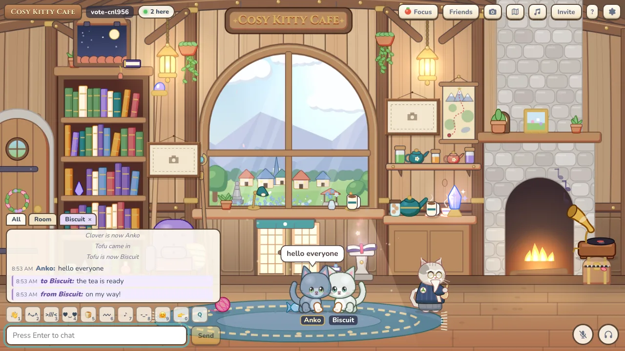 The chat log with All, Room and whisper tabs and a whispered message